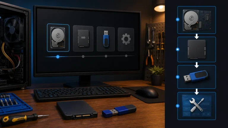 حاسب يعرض مسار فحص القرص وWindows Recovery USB لإصلاح BOOTMGR