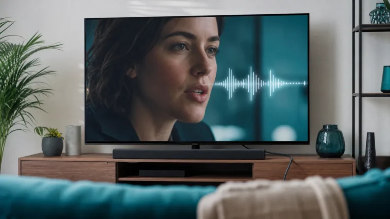 تلفزيون يعرض متحدثاً مع موجة صوت غير متزامنة وسماعة Soundbar وكابل HDMI