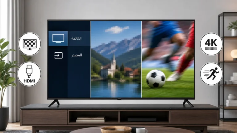تلفزيون يقارن قائمة واضحة ومصدرًا منخفض الدقة وضبابية الحركة مع HDMI ودقة 4K
