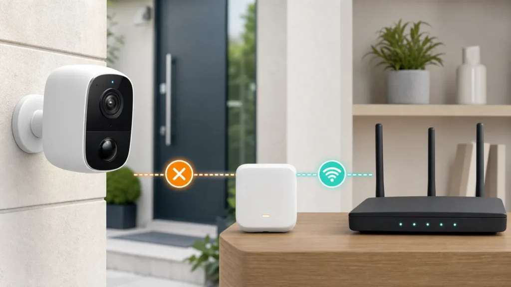 Caméra de sécurité hors ligne séparée du Sync Module tandis que le routeur Wi-Fi reste connecté