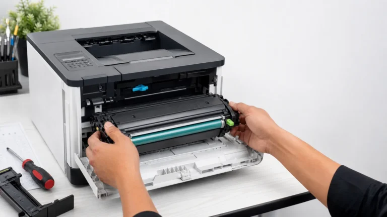 تركيب خرطوشة تونر داخل وحدة drum في طابعة ليزر بعد ظهور Replace Toner