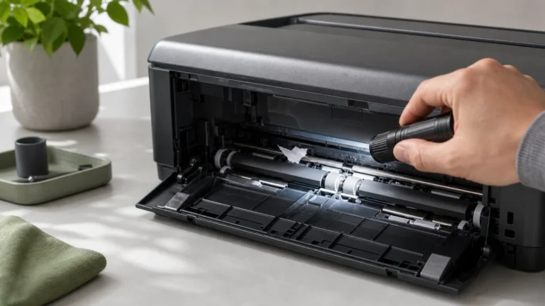فحص مسار الورق في طابعة Epson بعد ظهور الخطأ E-01