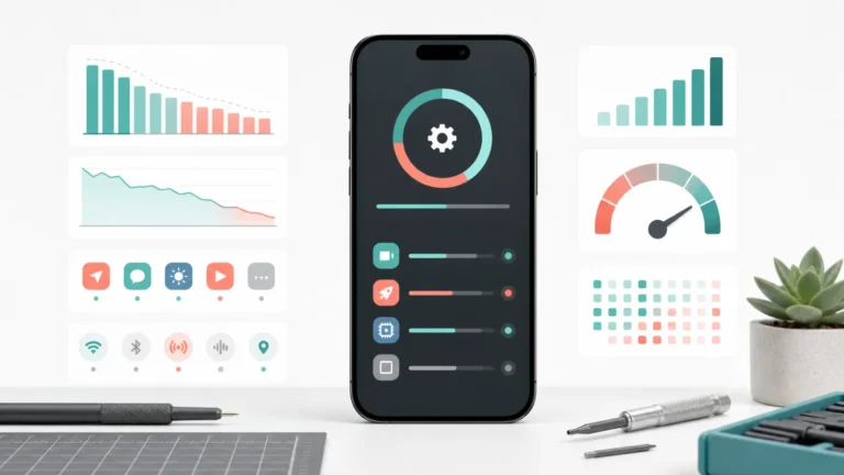 iPhone battery diagnostic dashboard comparing update activity apps signal and battery health