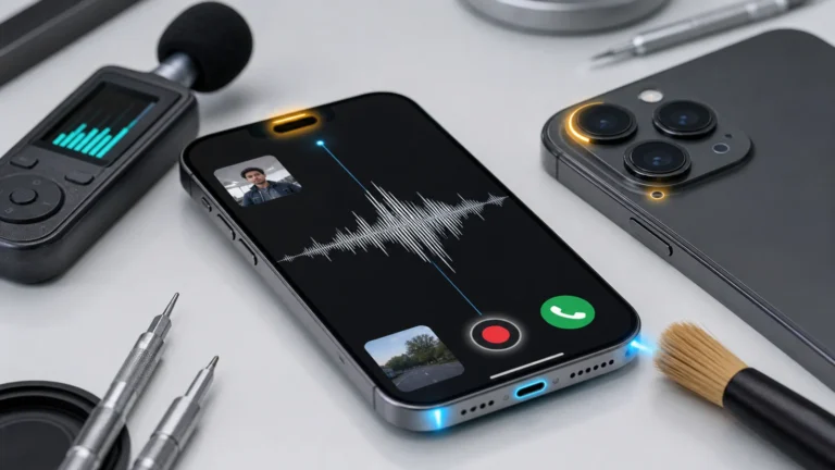 اختبار ميكروفون iPhone عبر Voice Memos والكاميرتين مع الكفر منزوع وفرشاة جافة