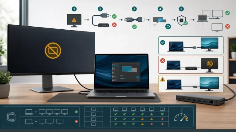 Mac لا يتعرف على شاشة خارجية مع اختبار التوصيل المباشر وكابل USB-C يدعم الفيديو وDetect Displays وحد عدد الشاشات