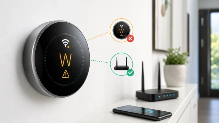 ثرموستات ذكي يعرض عطل Wi-Fi بينما الراوتر يعمل لتوضيح رمز W5 الداخلي