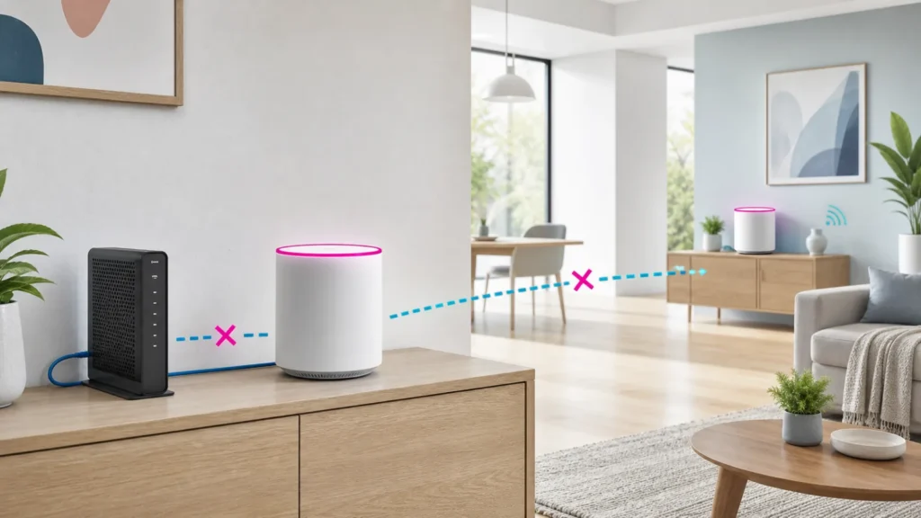 Mesh router and satellite with separate magenta internet and wireless backhaul failure paths