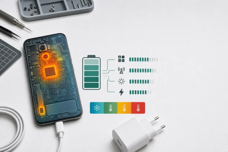 تشخيص حرارة وبطارية Pixel 9 مع قياس التطبيق والشبكة والشاشة والشحن وحالات الحرارة الأربع
