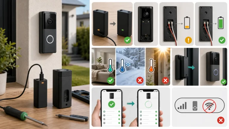 بطارية جرس Ring لا تشحن مع مقارنة بطارية قابلة للإزالة وبطارية مدمجة وشحن USB والشحن البطيء عبر الأسلاك والحرارة وحالة Offline