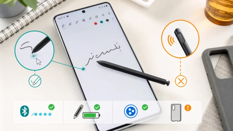 قلم S Pen يكتب على هاتف Galaxy لكن إيماءات Air Actions غير متصلة مع فحص الشحن والغطاء