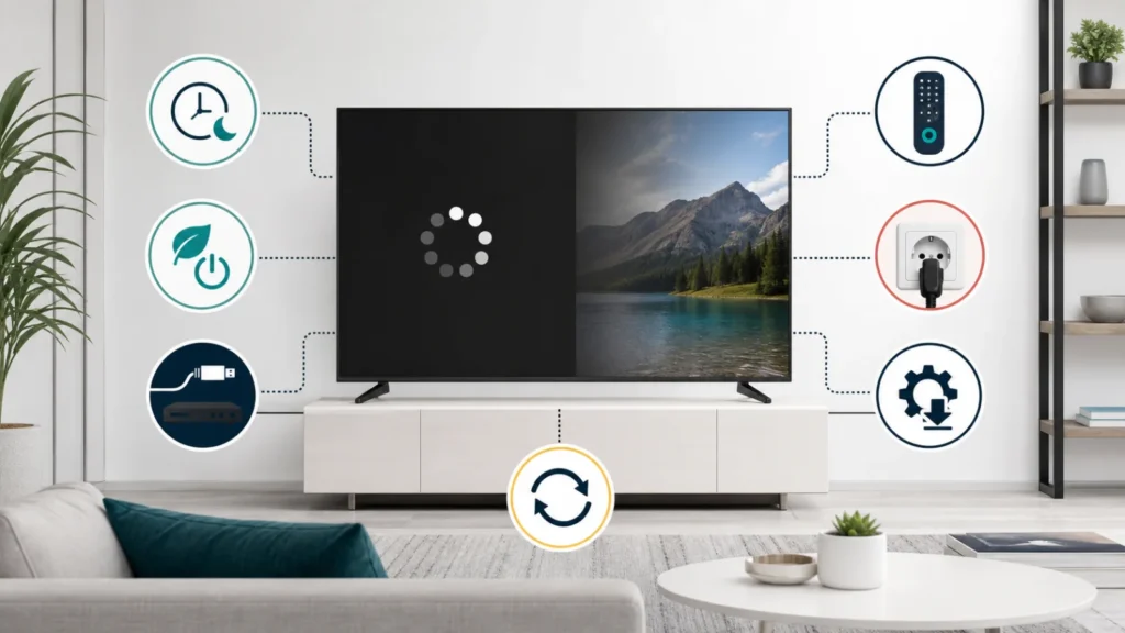 تلفزيون ذكي يطفئ نفسه مع مؤقت وEco Solution وHDMI-CEC وريموت ومقبس مباشر وتحديث وإعادة تشغيل