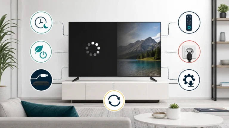 تلفزيون ذكي يطفئ نفسه مع مؤقت وEco Solution وHDMI-CEC وريموت ومقبس مباشر وتحديث وإعادة تشغيل
