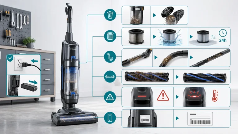 مكنسة Shark مع فحص كوب الغبار والفلتر والأنبوب وفرشاة Brushroll والضوء الأحمر