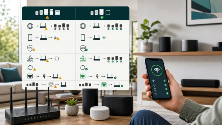 Sonos لا يجد السماعات بعد تغيير الراوتر مع مقارنة كل المنتجات المفقودة وغرفة واحدة وشبكة الضيوف وVPN وUpdate Network وEthernet