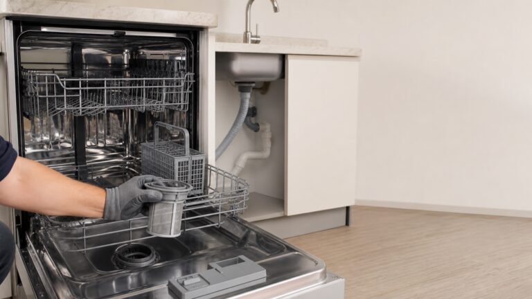فحص فلتر وخرطوم تصريف غسالة صحون Whirlpool عند رمز F9E1
