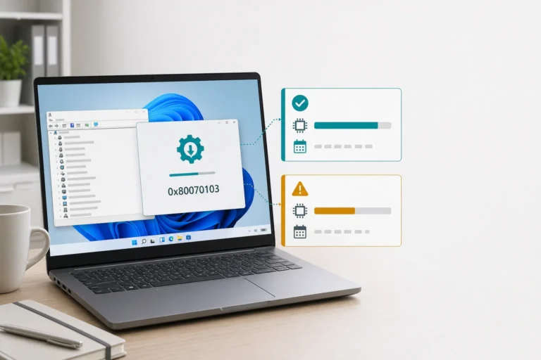 Windows Update يعرض 0x80070103 مع مقارنة تعريف مثبت أحدث وتعريف معروض أقدم في Device Manager