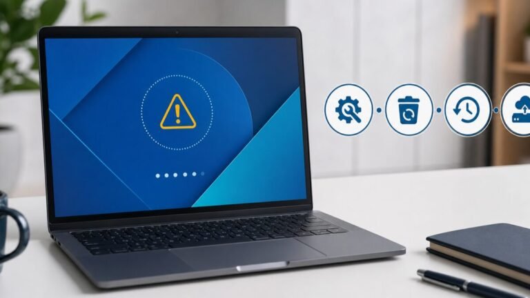 لابتوب Windows في شاشة استرداد مع خيارات إصلاح الإقلاع والتحديث