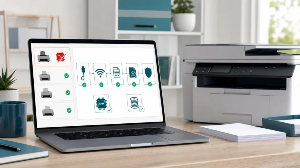 لابتوب وطابعة متعددة الوظائف مع مسار فحص USB وWi-Fi والطابور والتعريف ووضع الطباعة المحمية ومعالج ARM