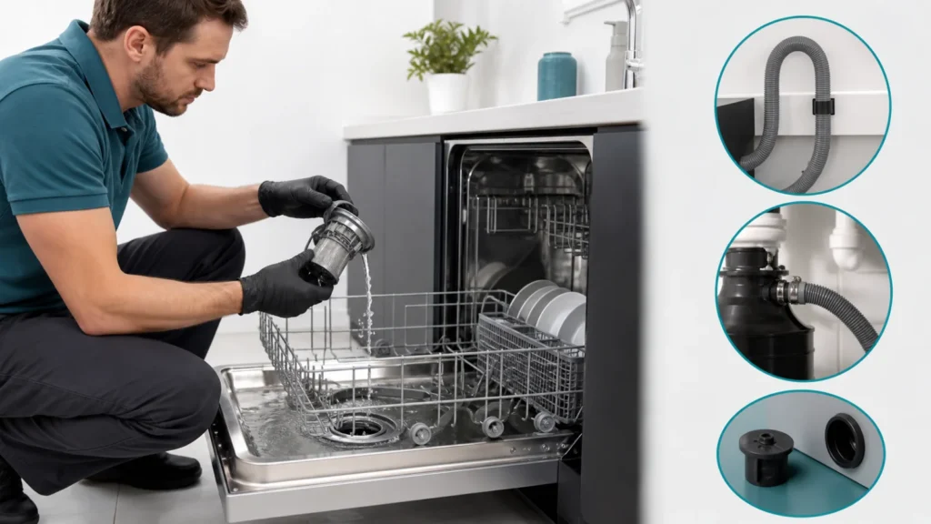 تنظيف فلتر غسالة صحون Frigidaire وفحص خرطوم التصريف بعد رمز i20