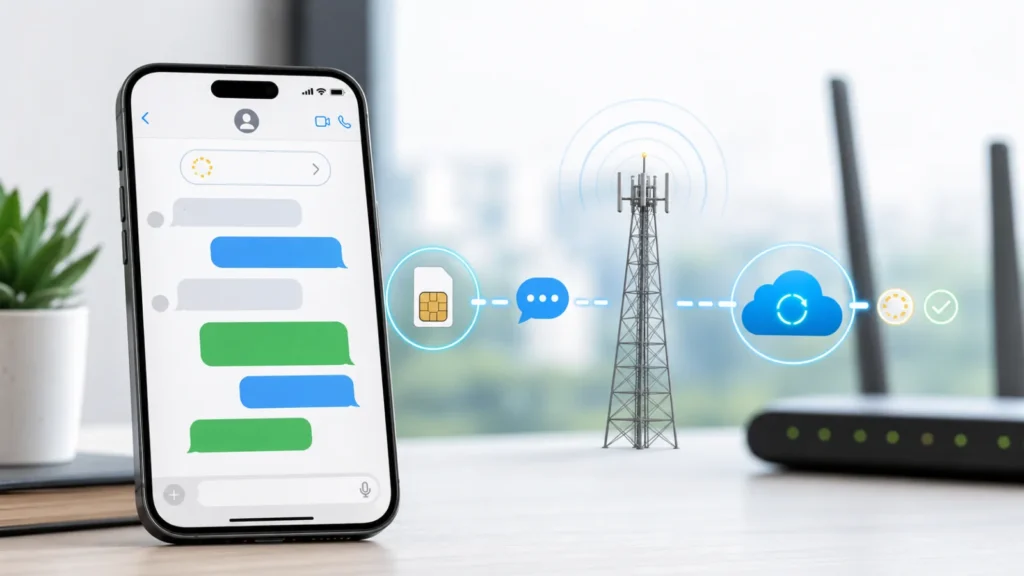 هاتف ينتظر تفعيل خدمة الرسائل عبر الشريحة ورسالة SMS وشركة الاتصالات ثم خادم الخدمة