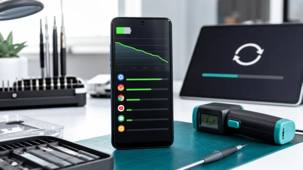 تحليل استهلاك بطارية Pixel 10 بعد تحديث النظام مع مخطط التطبيقات والحرارة