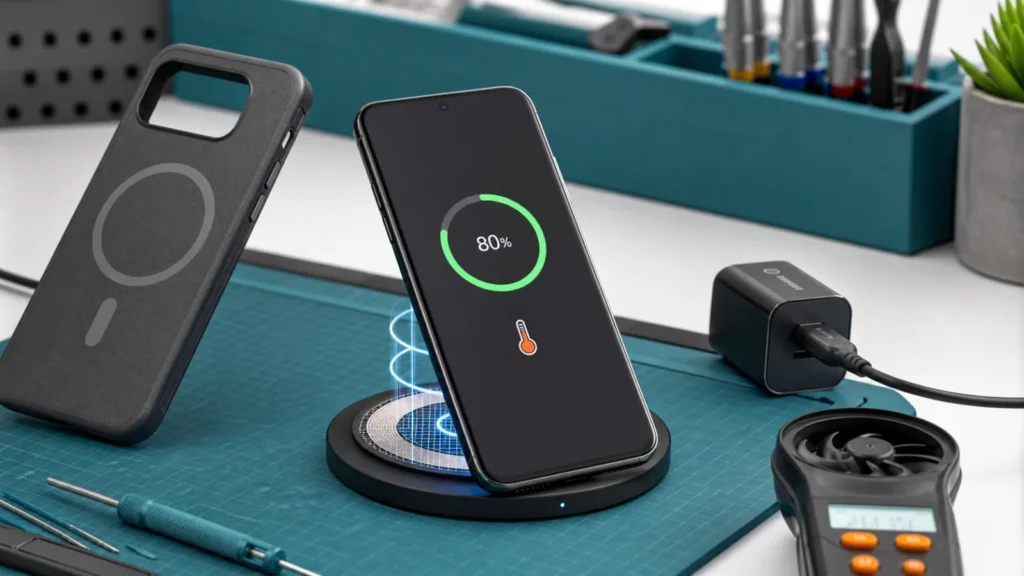 Pixel 10 يتوقف عند 80 بالمئة على شاحن Qi2 مع فحص المحاذاة والحرارة ومحول USB-C