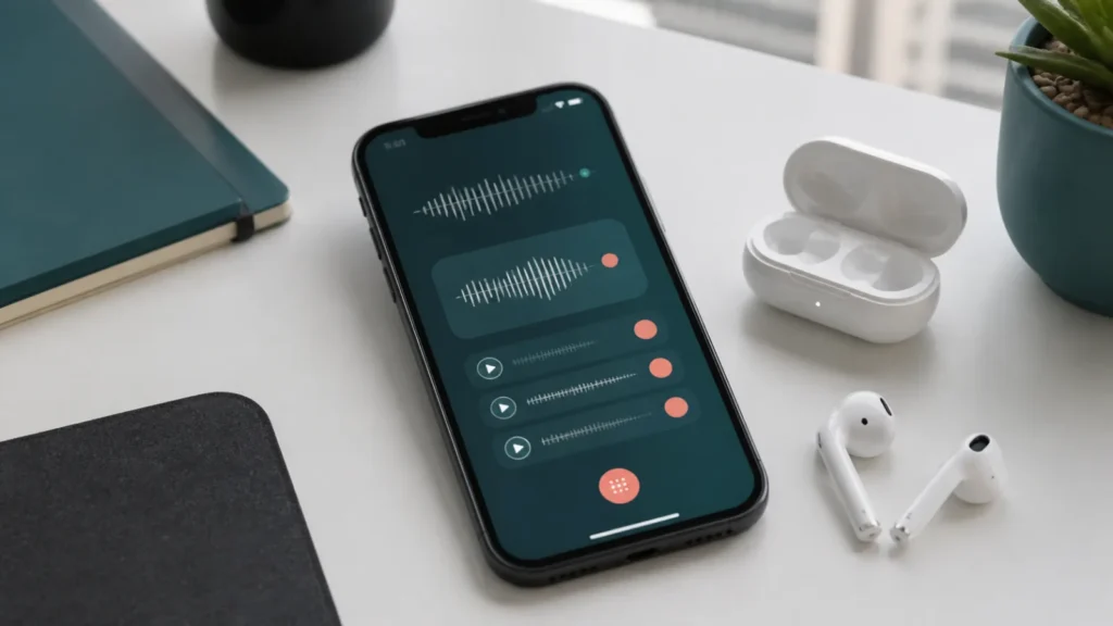 iPhone يعرض قائمة رسائل بريد صوتي مرئي بجانب سماعات