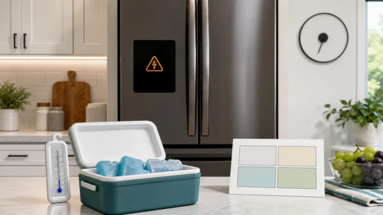 ثلاجة Whirlpool بعد انقطاع الكهرباء مع مقياس حرارة ومبرد لحماية الطعام
