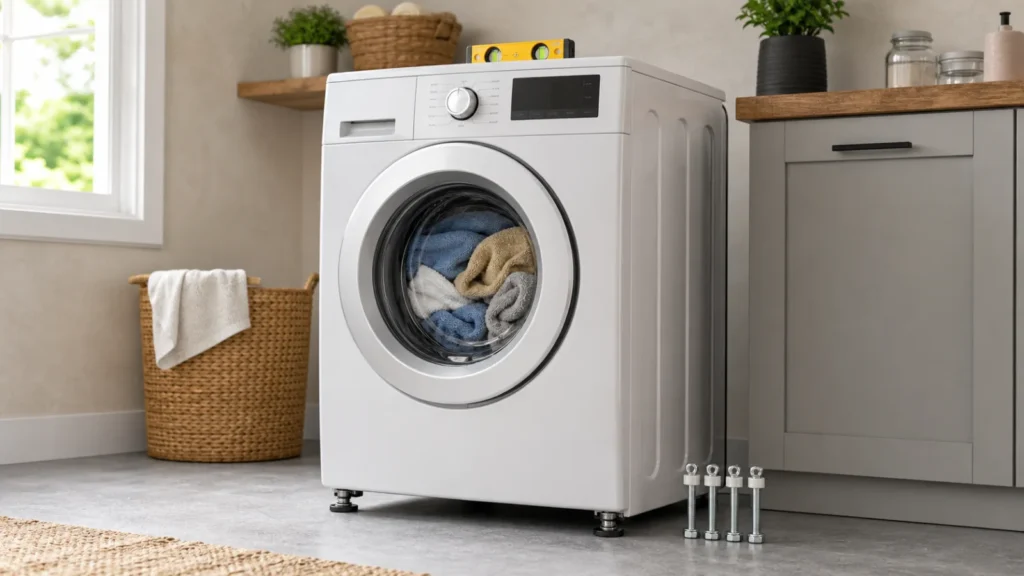 غسالة Whirlpool أمامية مع ميزان وأرجل مضبوطة ومسامير شحن مزالة